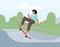 Female Skateboard Character Perform Stunts in Rollerdrome. Stylish Skating Teenager Jumping on High Speed on Board