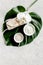Female skin and body care cosmetic products set. Natural Organic spa cosmetics products, massage brush, sea salt and