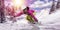 Female snowboarder downhill snowboarding alpine mountain environment