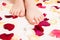 Female soft feet in rose petals