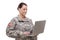 Female soldier using laptop