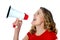 Female spokesperson holding megaphone