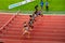 Female Sprinters Race the 100m Hurdles Track in Track and Field Meet for Worlds in Budapest and