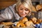 Female staff smelling various sweet food