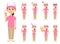 Female staff wearing pink short-sleeved polo shirts and hats 9 different facial expressions and poses 1