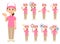 Female staff wearing pink short-sleeved polo shirts and hats 9 different facial expressions and poses 2