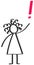 Female stick figure, woman pointing at red exclamation point