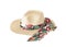 Female straw hat with isolated colored scarf