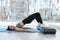 Female streching body at gym. Healthy lifestyle concept