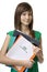 Female student with briefcase CV, curriculum vitae