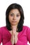 Female student doing a prayer gesture