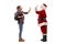 Female student making high-five gesture with Santa Claus