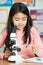 Female Student With Microscope In Science Class