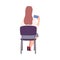 Female Student Sitting on Chair in Class, Back View of Girl Recording Lecture on Smartphone Flat Vector Illustration