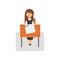 Female Student Sitting at Desk in Classroom, Schoolgirl Studying at School, College Vector Illustration