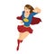 Female Superhero Flying with Red Cape and Fist Ready to Fight