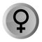 Female symbol icon metal silver round button metallic design circle isolated on white background black and white concept