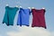 Female t-shirts on a string against blue sky