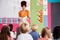 Female Teacher Reading Story To Group Of Elementary Pupils In School Classroom