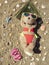 Female teddy bear in bikini and sunglasses on sunny sandy beach