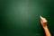 Female teen hand to draw something on blackboard with chalk