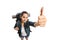 Female teen tourist making a thumb up sign