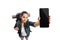 Female teenage tourist showing a phone