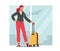 Female Tourist Character with Luggage Boarding on Airplane. Girl Traveler Go to Aircraft, Passenger Board to Jet, Trip