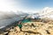 Female Tourist Hikking at gokyo ri mountain peak near gokyo lake during Everest base camp trekking in nepal