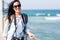 female tourist on pier