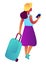Female tourist with suitcase, passport and ticket isometric 3D illustration.