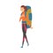 Female Tourist Walking with Backpack, Young Woman Going on Summer Vacation, Hiking, Adventures, Active Recreation Vector