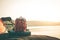 Female tourists camping in beautiful nature in tranquil scene.