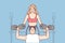 Female trainer help male client in gym