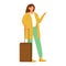 Female traveler with suitcase flat vector illustration