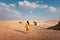 Female traveler visiting Fossil dunes in Abu Dhabi UAE