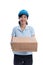 Female uber rider or driver delivering package