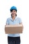 Female uber rider or driver delivering package