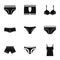Female underwear icon set, simple style