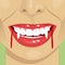 Female vampire bloody mouth showing fangs