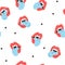 Female vampire lips seamless pattern. Funky cartoon womans open mouth with tongue, Dracula teeth background