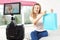 Female Vlogger Recording Broadcast In Bedroom
