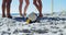 Female volleyball players standing on the beach 4k