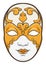 Female Volto mask with golden decorations over white background, Vector illustration
