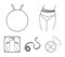 Female waist, ball for jumping, measuring tape, weighing scales. Fitness set collection icons in outline style vector