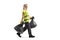 Female waste collector carrying plastic black bin bags