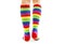 Female wearing rainbow colored socks from the back