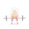 Female weightlifter vector illustration. Old woman lifting weights, doing sit ups with barbell cartoon character