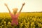 Female Woman Athlete Runner Celebrating In Yellow Flowers