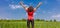 Female Woman Girl Runner Arms Raised in Green Field Panorama
